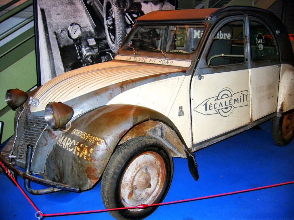 The first car to go around the world in 1958.  Now on display at a museum in Sarthe