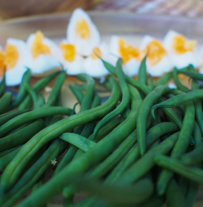 Hard boiled eggs and string beans